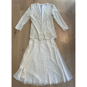 VTG Niteline/Della Roufogali Jacket Skirt White Beaded Bridal Medium Size 8 New